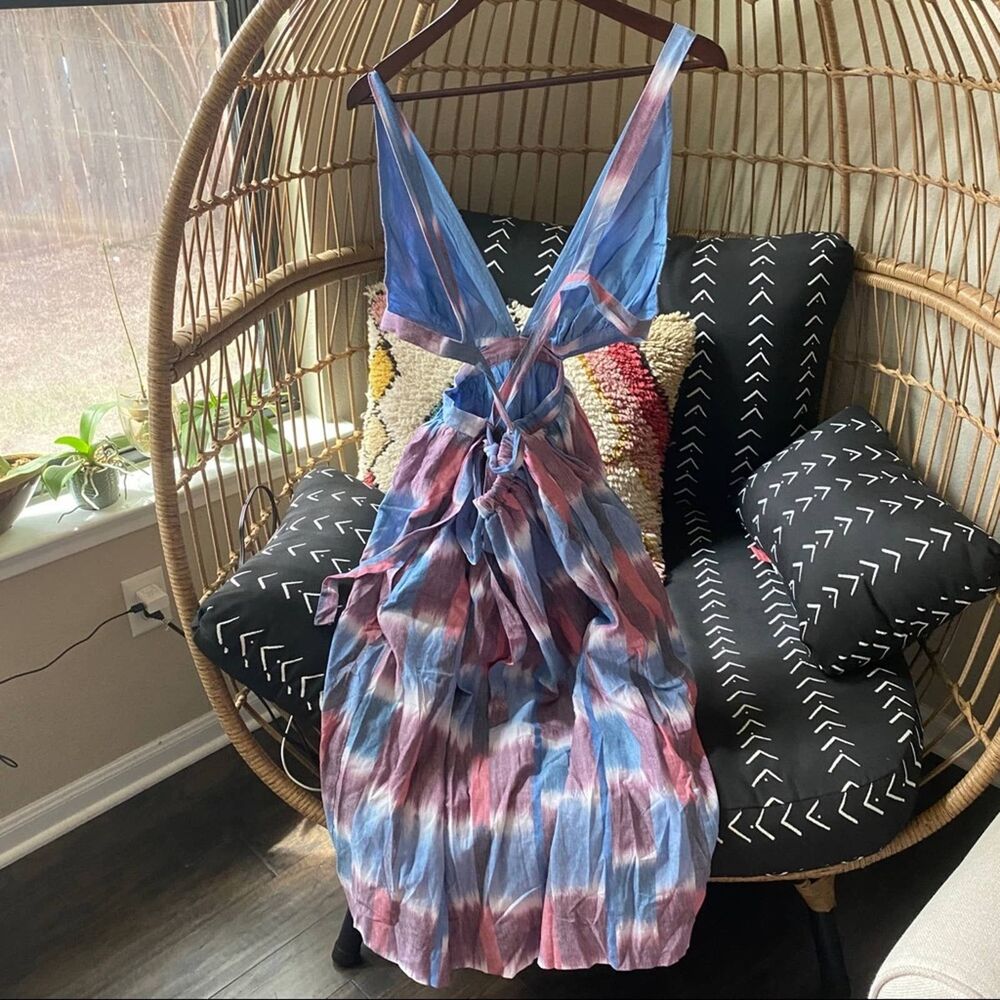 Anthropologie Midi Dress M Open Back Cut Out Tropical Vacation Beach Chic Purple - Picture 7 of 12